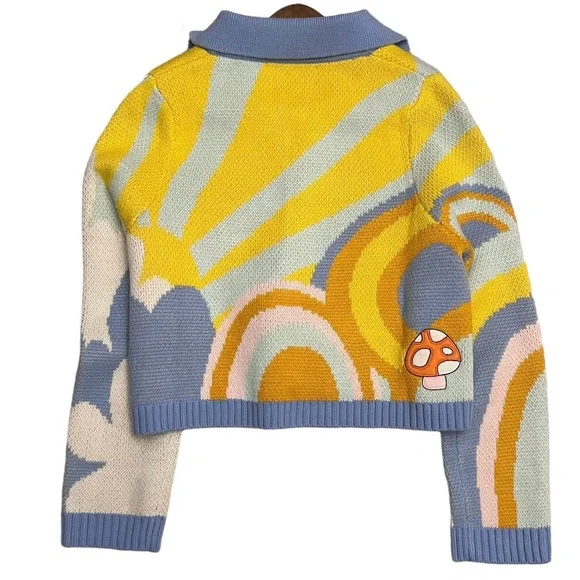 House of Sunny Cardigan Mushroom Daisy Flower Rainbow Sunshine Long Sleeve Sz 10 - Picture 3 of 11